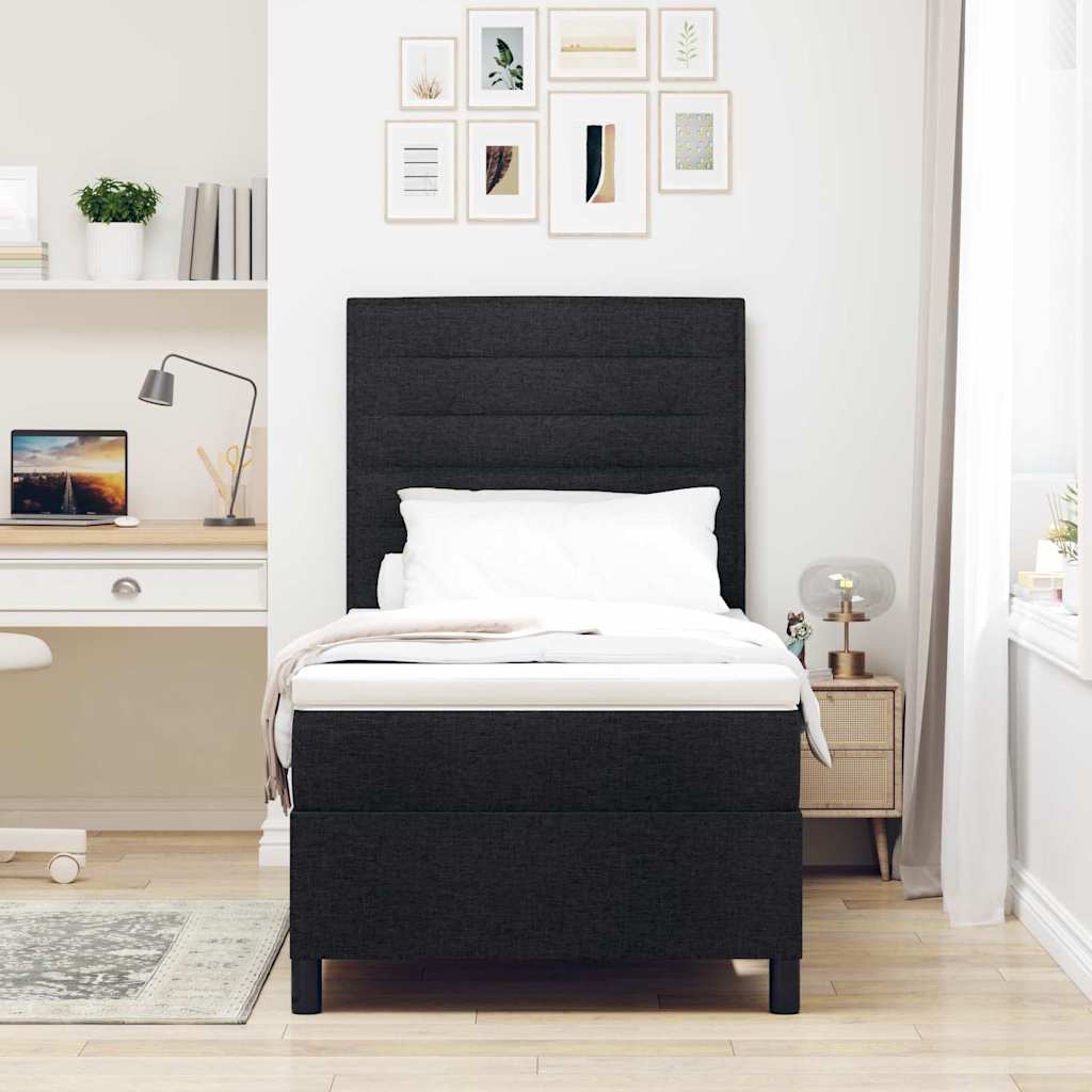 Box spring seng med madras med LED Sort 100 x 200 cm Stof