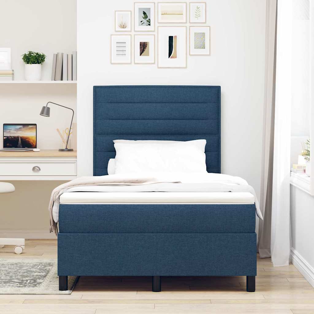 Box spring seng med LED-lysstrimler Blå 120 x 190 cm Stof