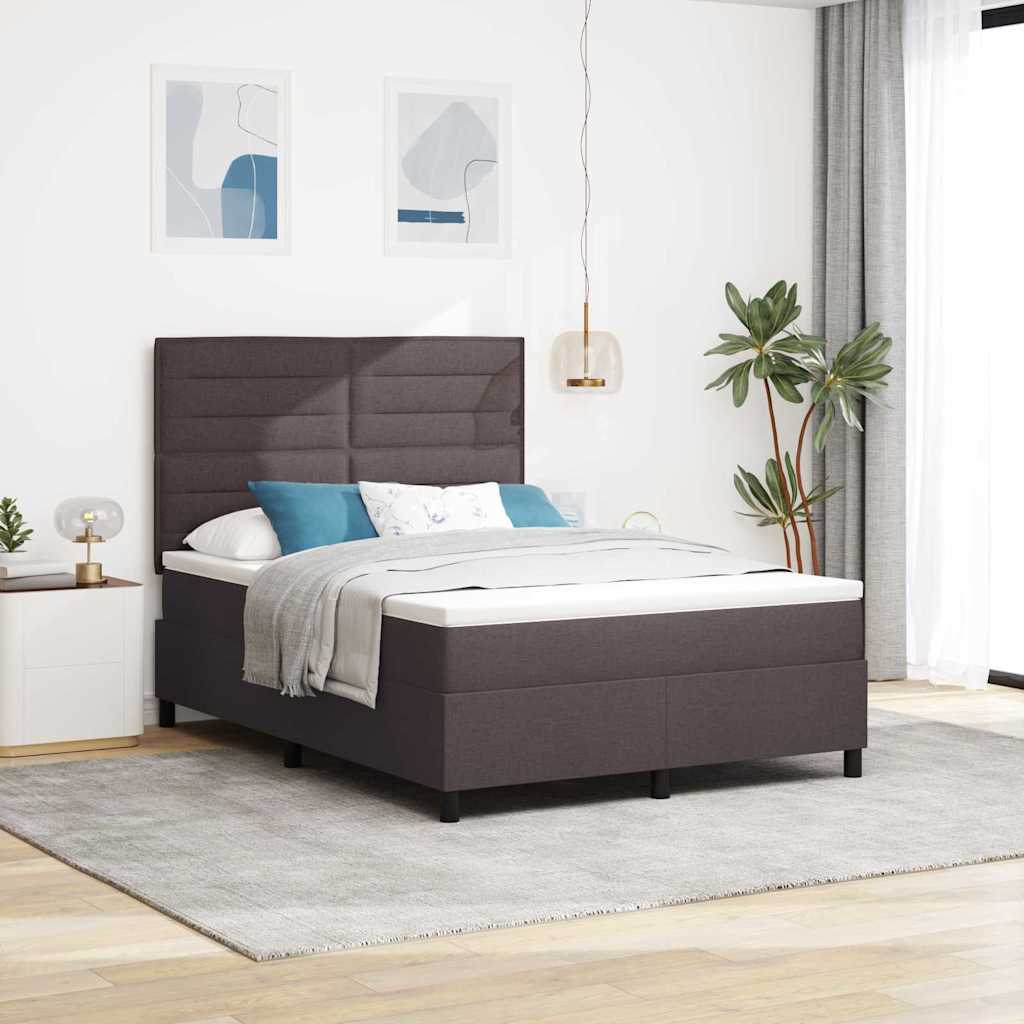 Box spring seng med madras med LED Mørkebrun 140 x 190 cm Stof