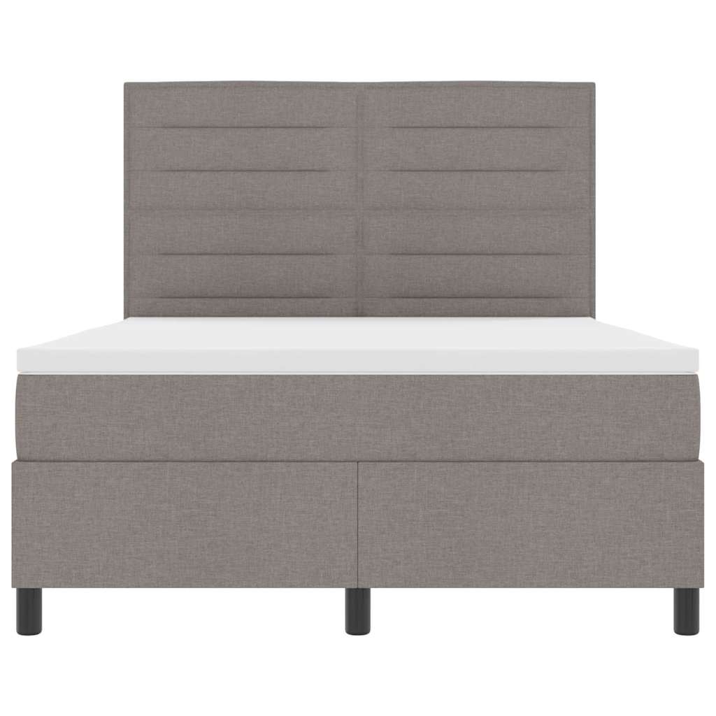 Box spring seng med LED-lysstrimler Gråbrun 140 x 200 cm Stof