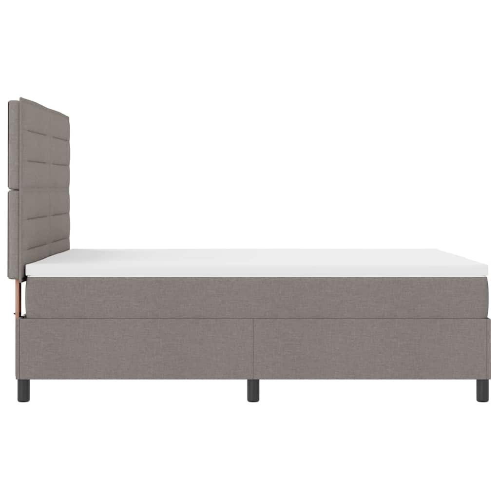 Box spring seng med LED-lysstrimler Gråbrun 140 x 200 cm Stof