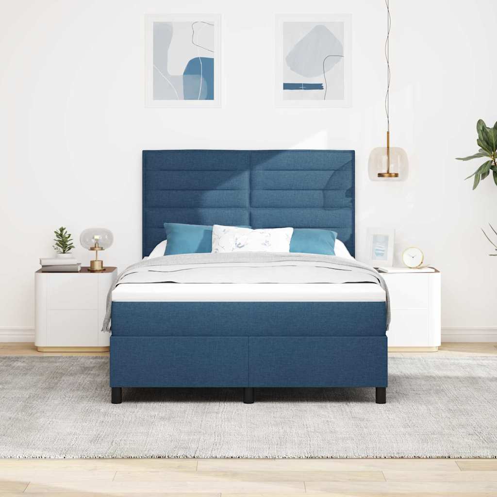 Box spring seng med madras med LED Blå 140 x 200 cm Stof