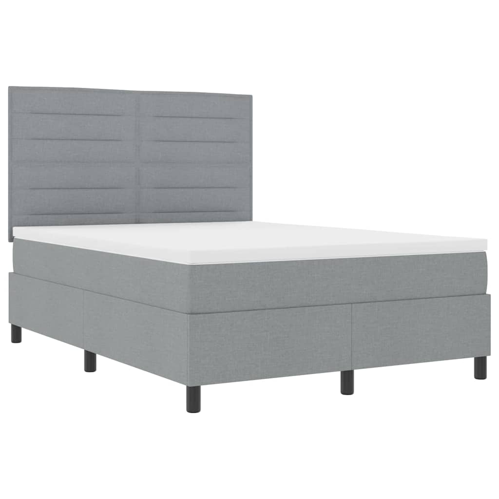 Box spring seng med madras med LED Lysegrå 160 x 200 cm Stof