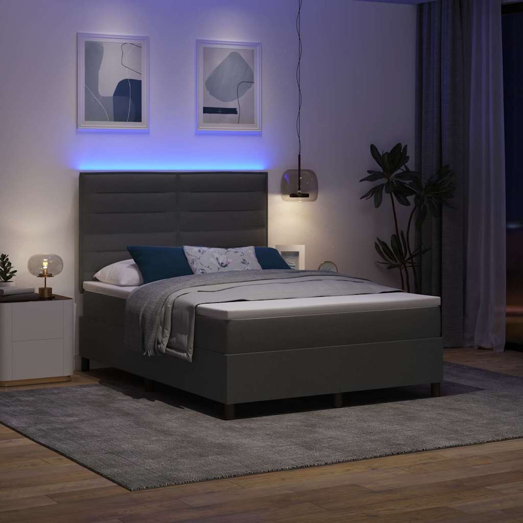 Box spring seng med madras med LED Mørkegrå 160 x 200 cm Stof