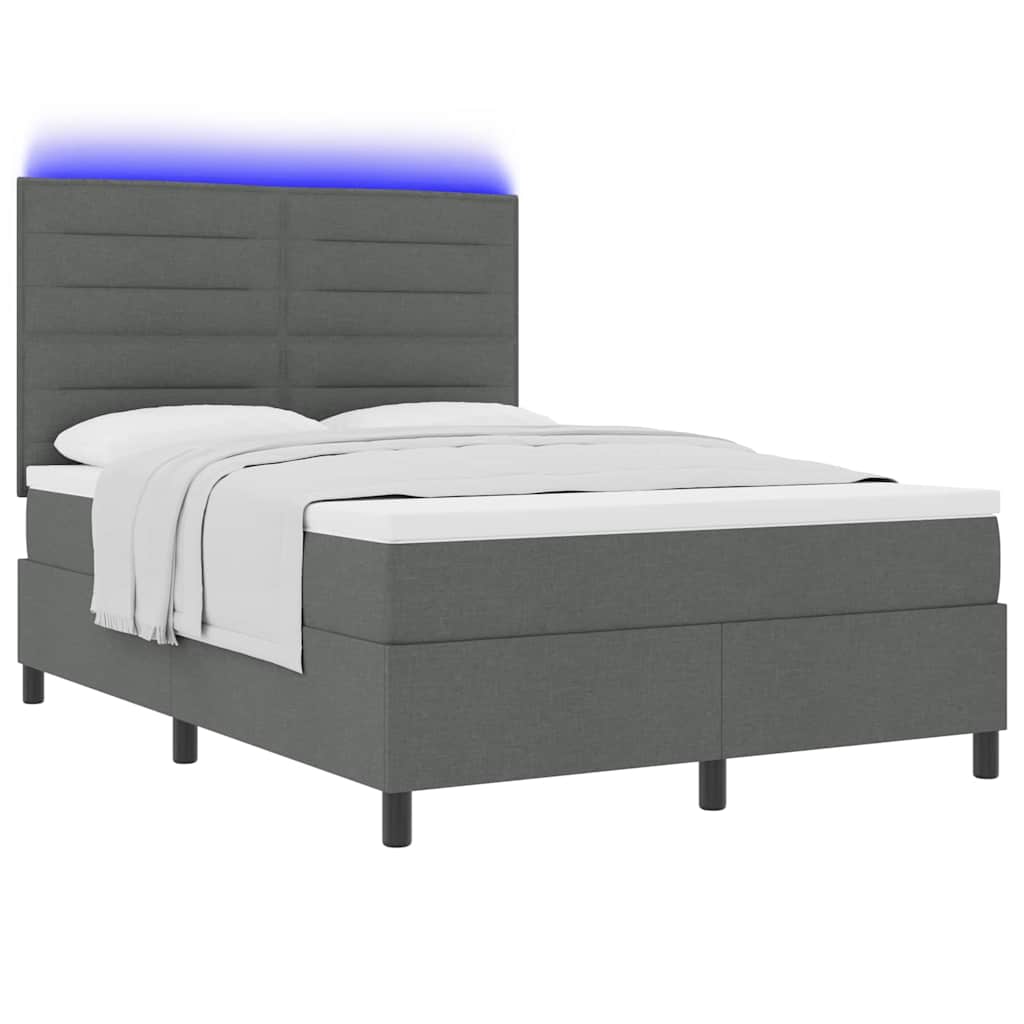 Box spring seng med madras med LED Mørkegrå 160 x 200 cm Stof