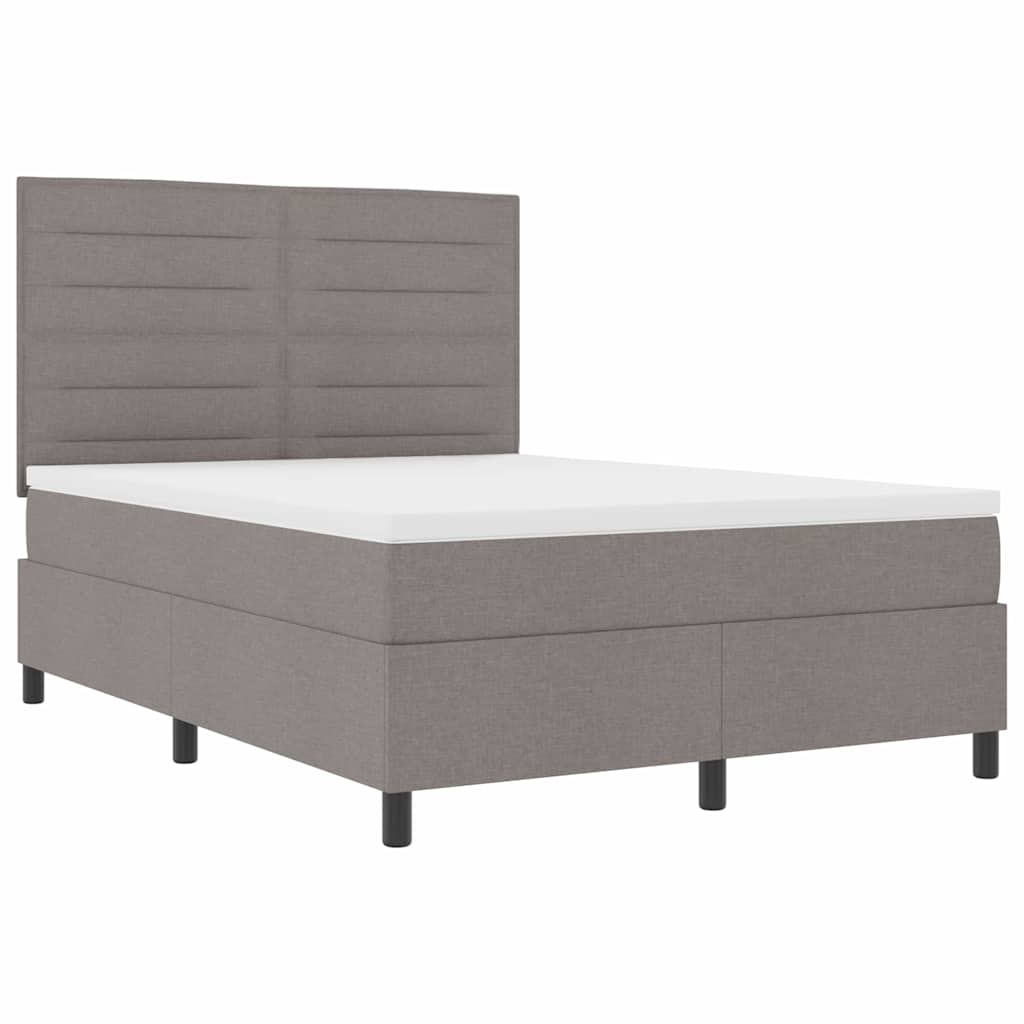 Box spring seng med LED-lysstrimler Gråbrun 160 x 200 cm Stof