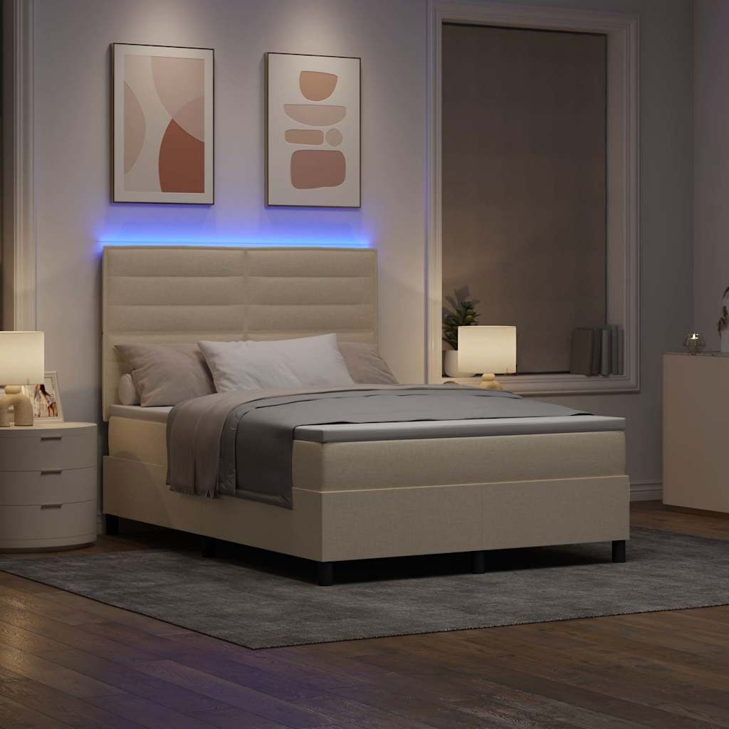 Box spring seng med madras med LED Creme 160 x 200 cm Stof