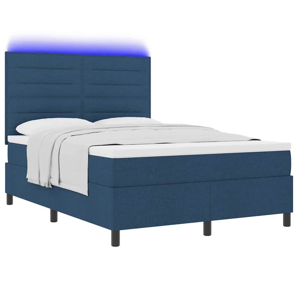 Box spring seng med madras med LED Blå 160 x 200 cm Stof