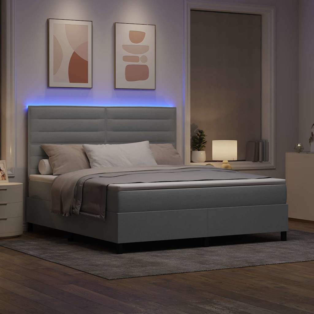 Box spring seng med madras med LED Lysegrå 180 x 200 cm Stof