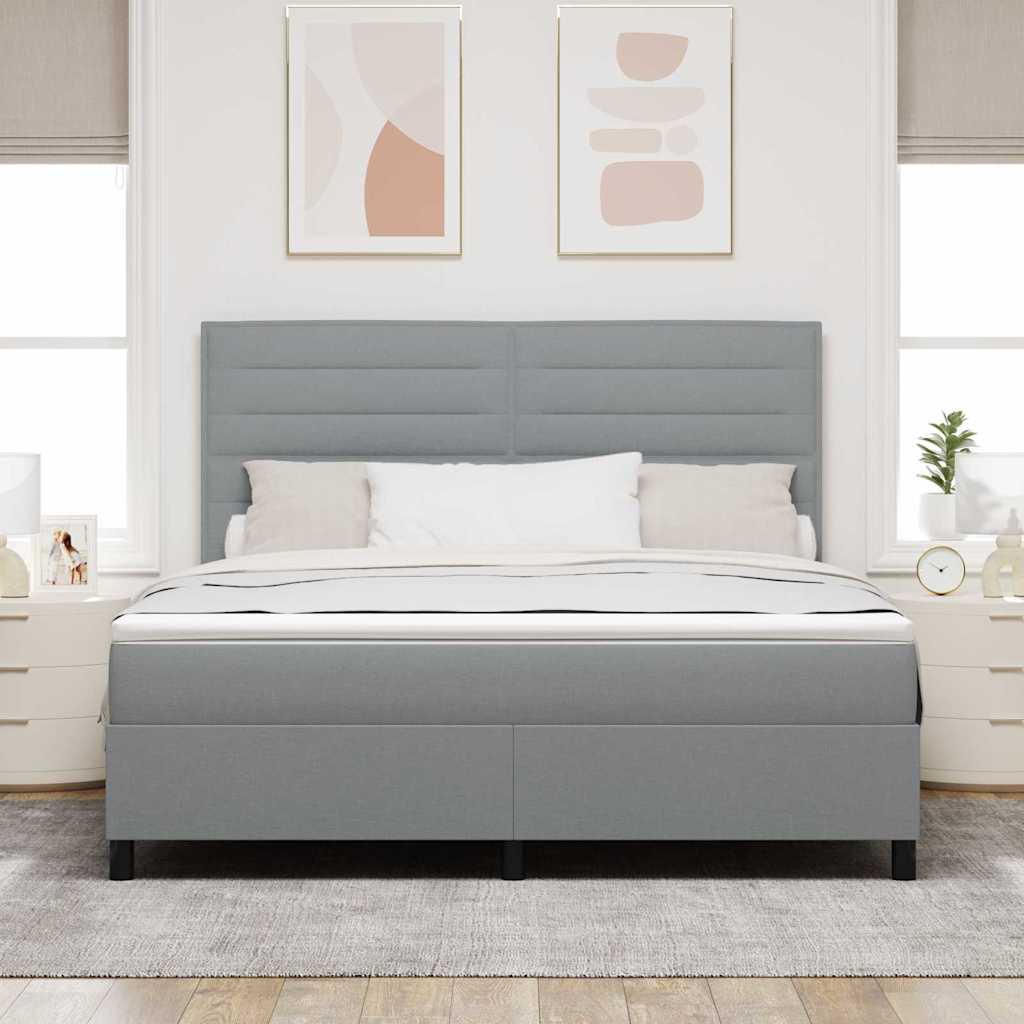 Box spring seng med madras med LED Lysegrå 180 x 200 cm Stof