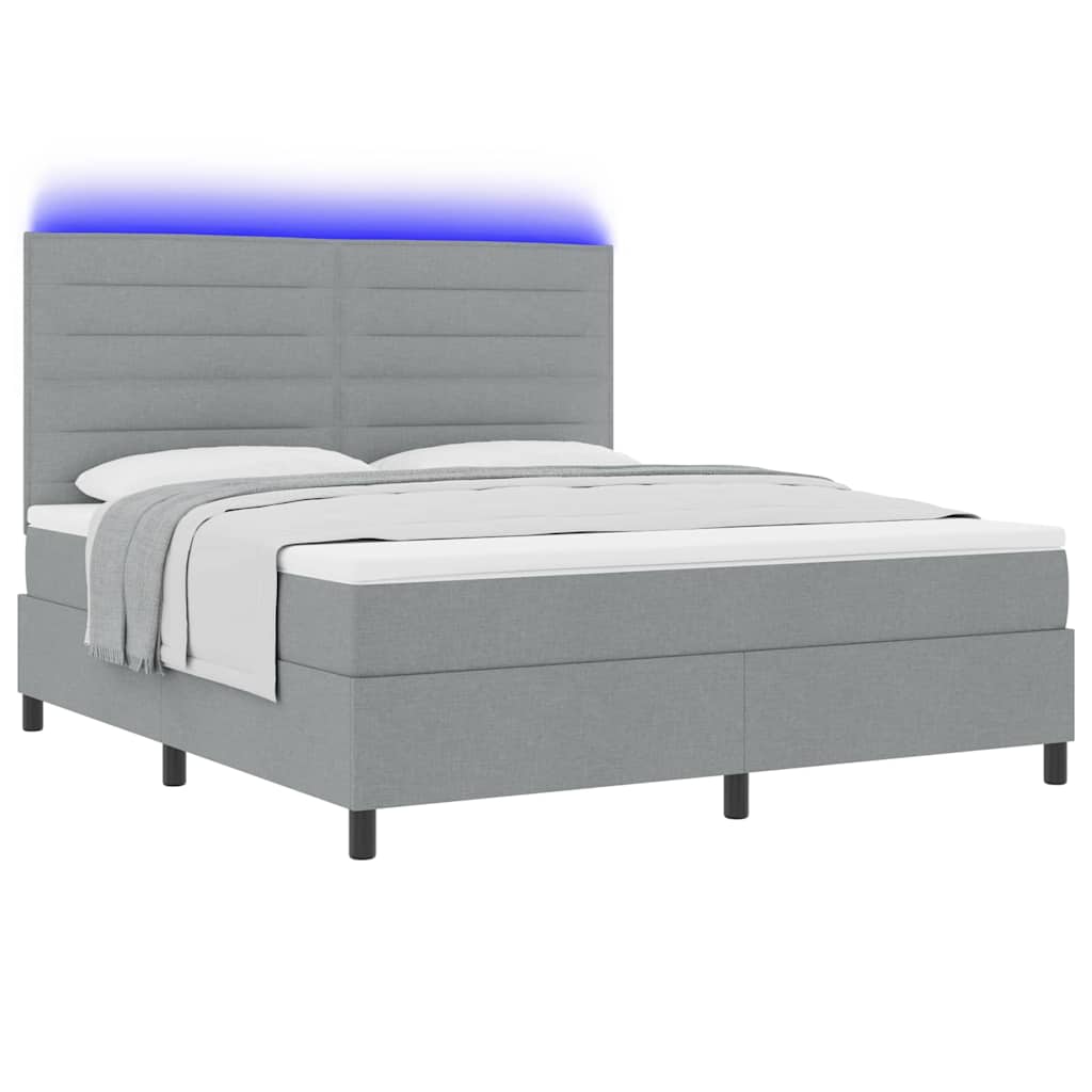 Box spring seng med madras med LED Lysegrå 180 x 200 cm Stof