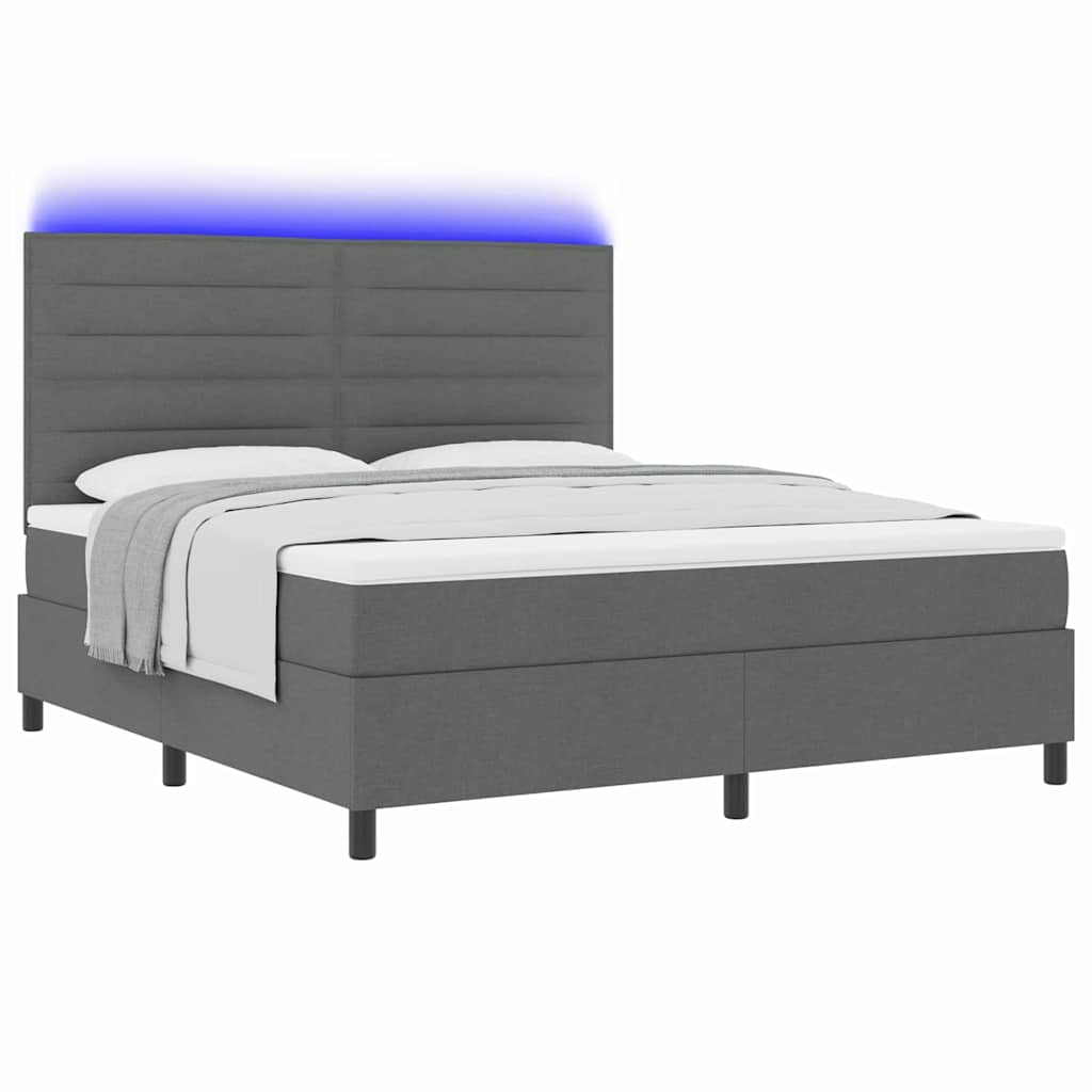 Box spring seng med madras med LED Mørkegrå 180 x 200 cm Stof