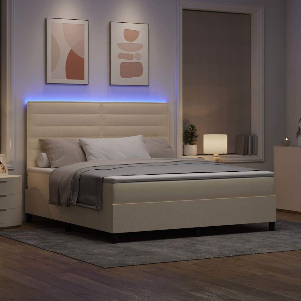 Box spring seng med madras med LED Creme 180 x 200 cm Stof