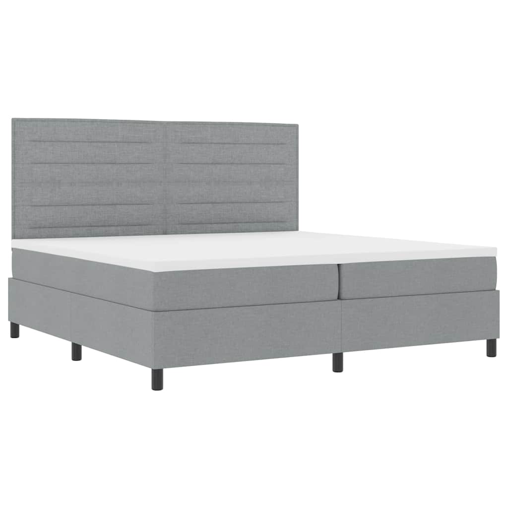 Box spring seng med madras med LED Lysegrå 200 x 200 cm Stof