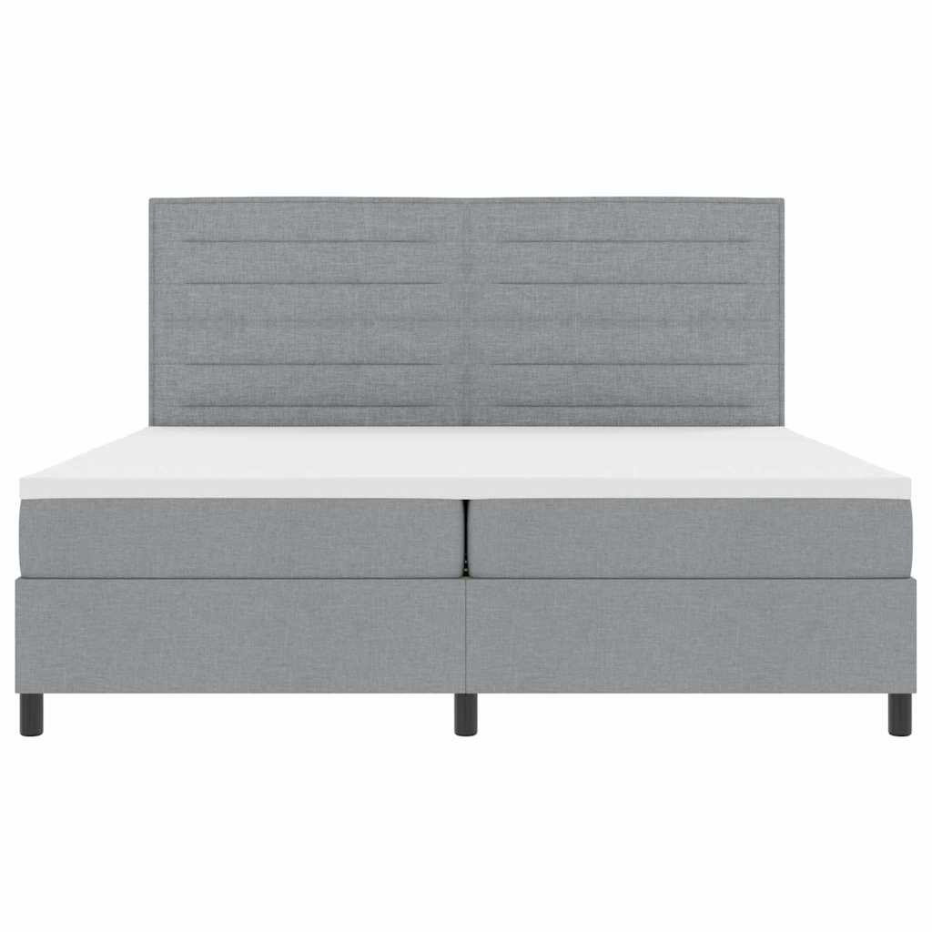 Box spring seng med madras med LED Lysegrå 200 x 200 cm Stof