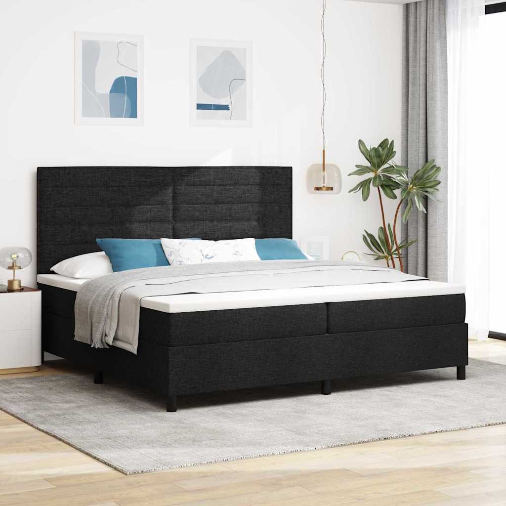 Box spring seng med madras med LED Sort 200 x 200 cm Stof