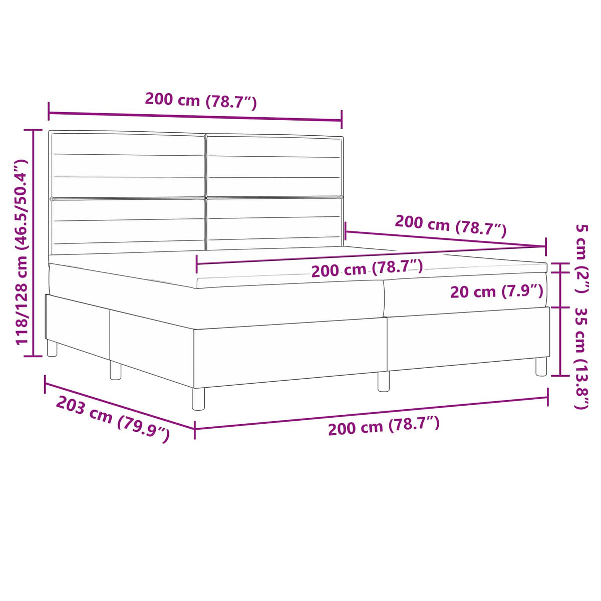 Box spring seng med madras med LED Blå 200 x 200 cm Stof
