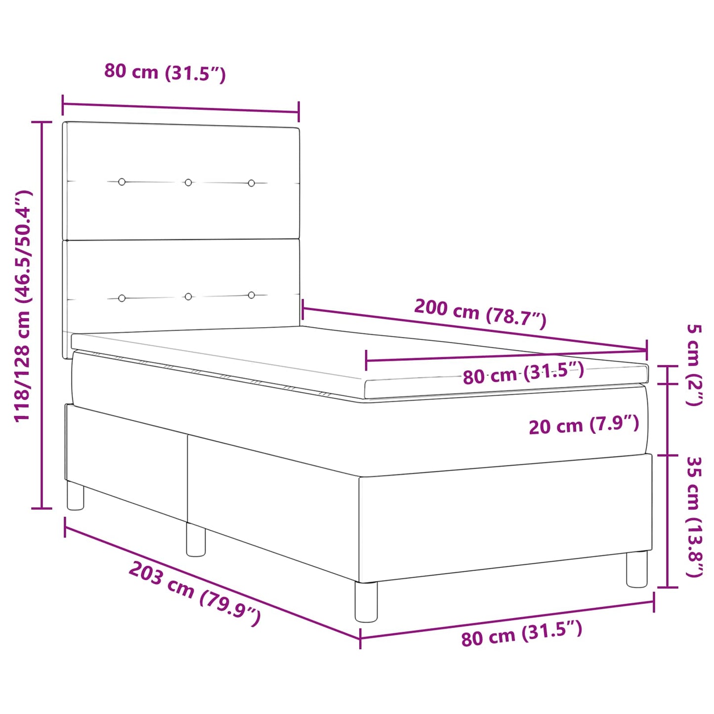 Box spring seng med LED-lysstrimler Creme 80 x 200 cm Stof