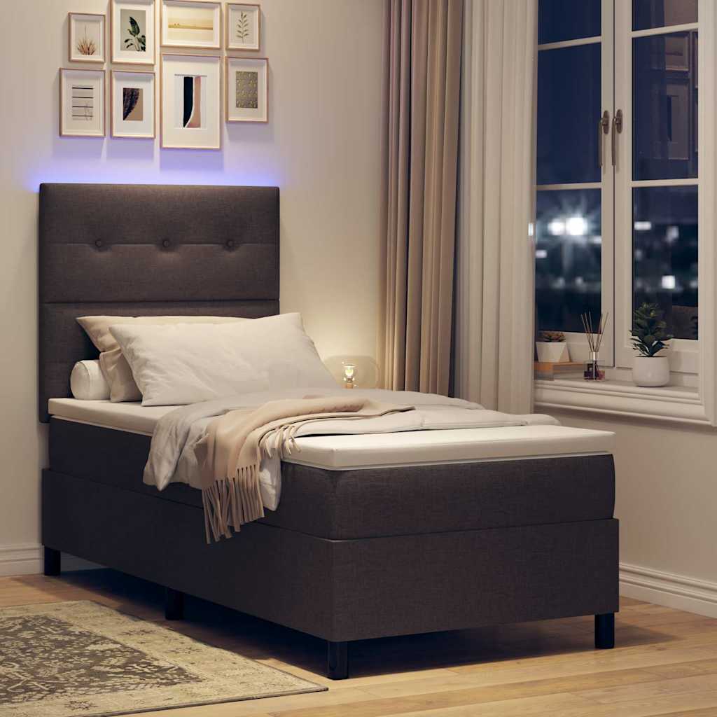 Box spring seng med LED-lysstrimler Mørkebrun 100 x 200 cm Stof