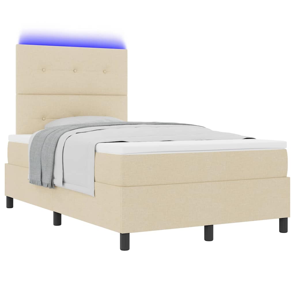 Box spring seng med LED-lysstrimler Creme 120 x 190 cm Stof