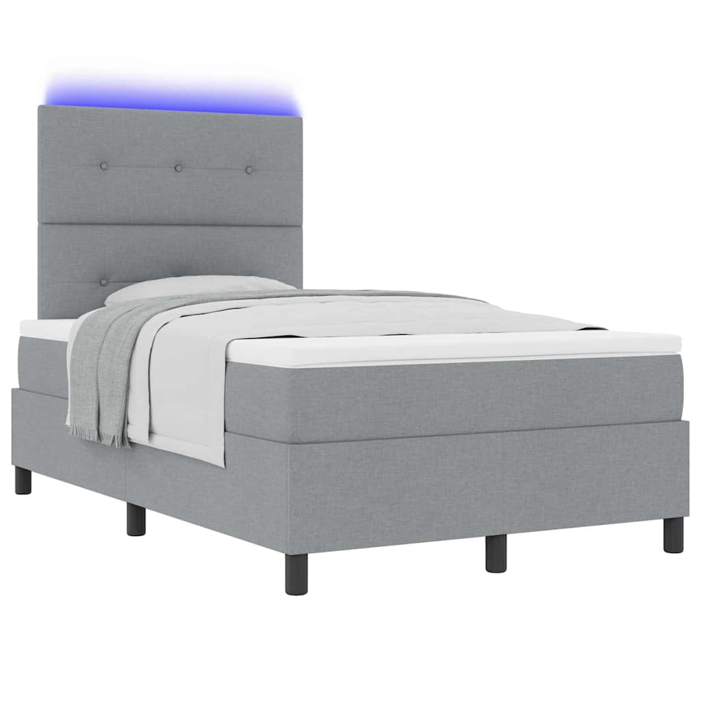 Box spring seng med LED-lysstrimler Lysegrå 120 x 200 cm Stof