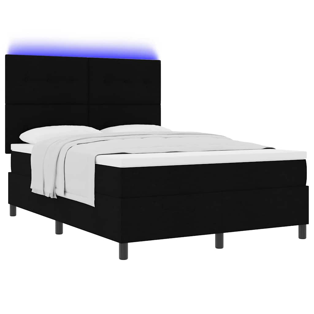 Box spring seng med LED-lysstrimler Sort 140 x 200 cm Stof