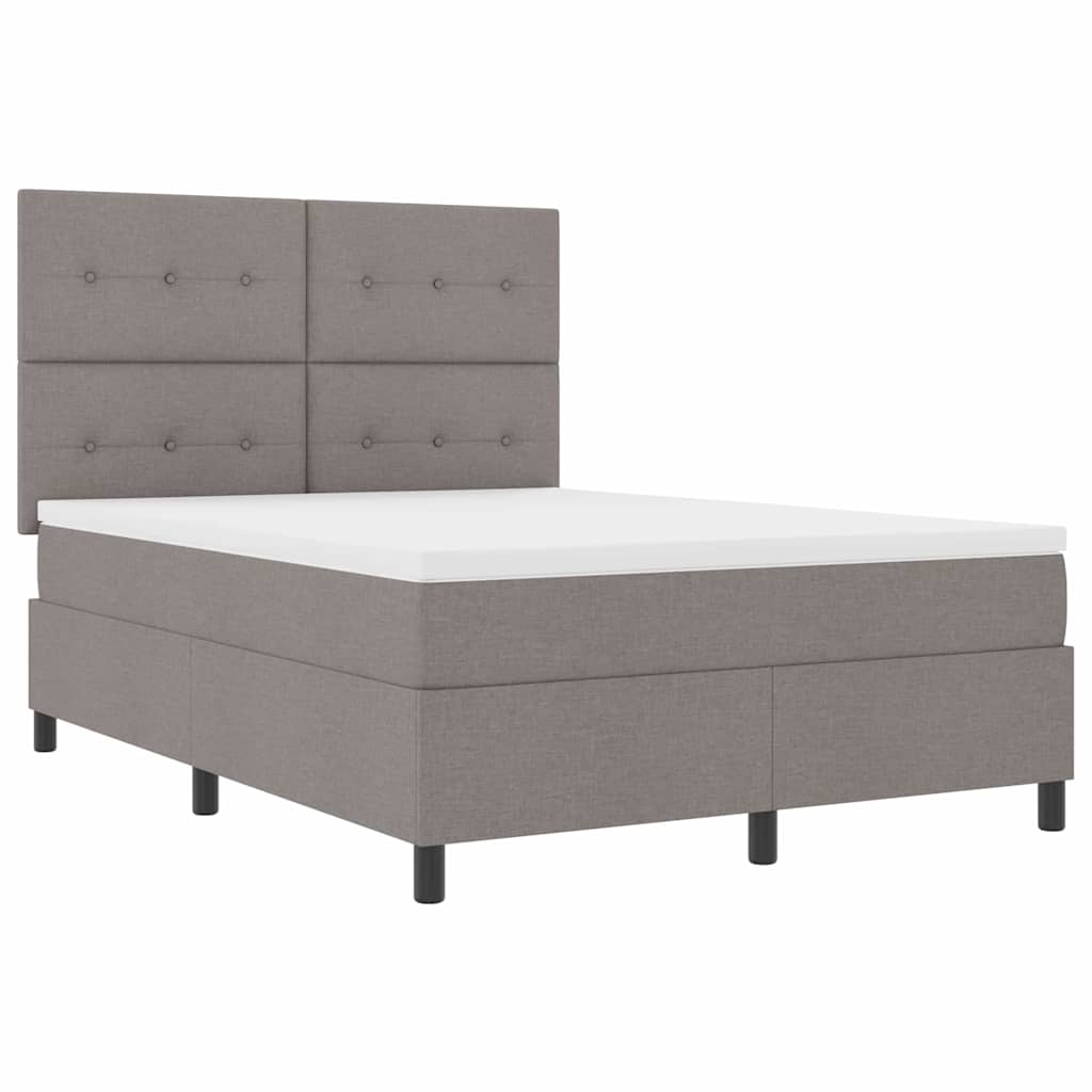 Box spring seng med LED-lysstrimler Gråbrun 140 x 200 cm Stof