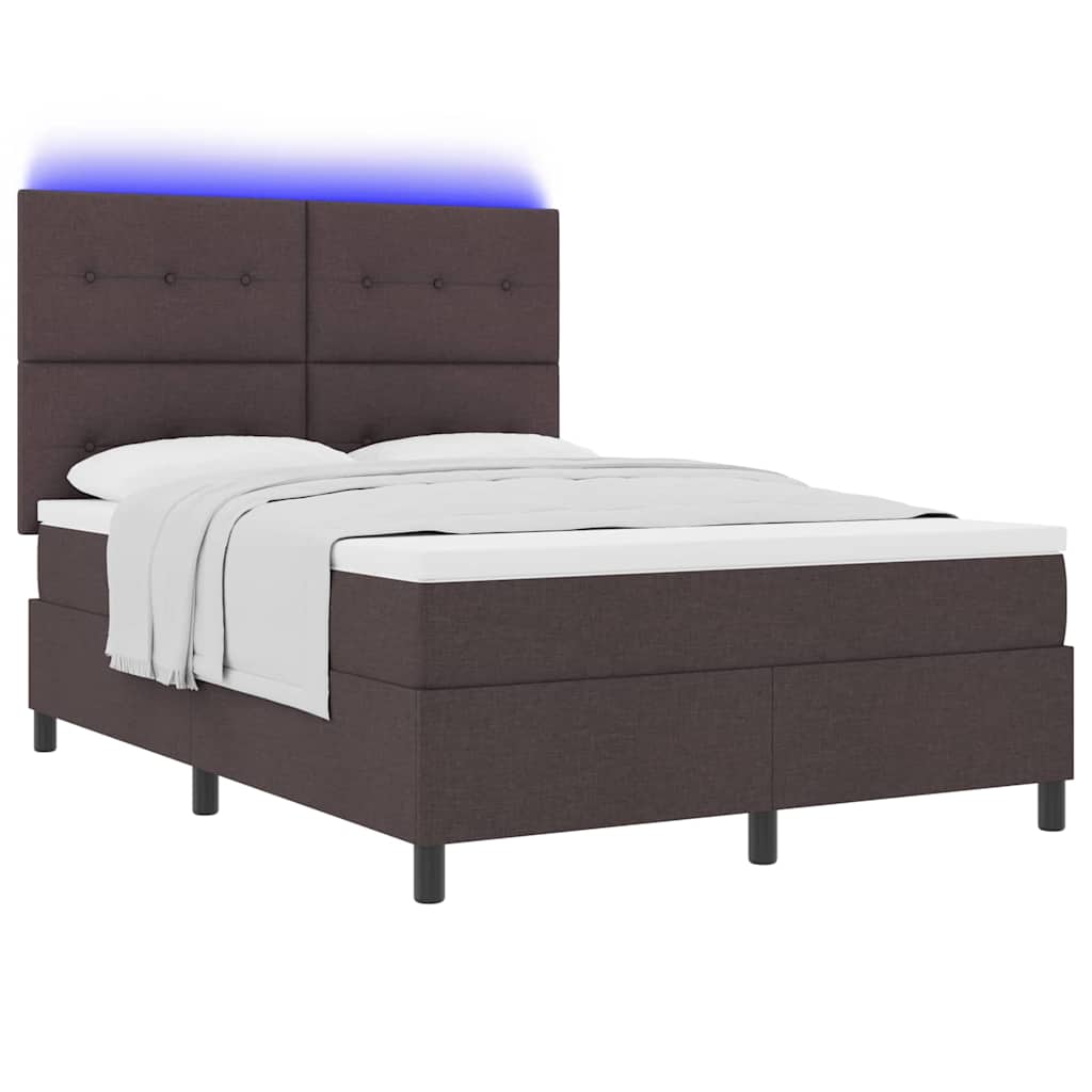 Box spring seng med LED-lysstrimler Mørkebrun 160 x 200 cm Stof