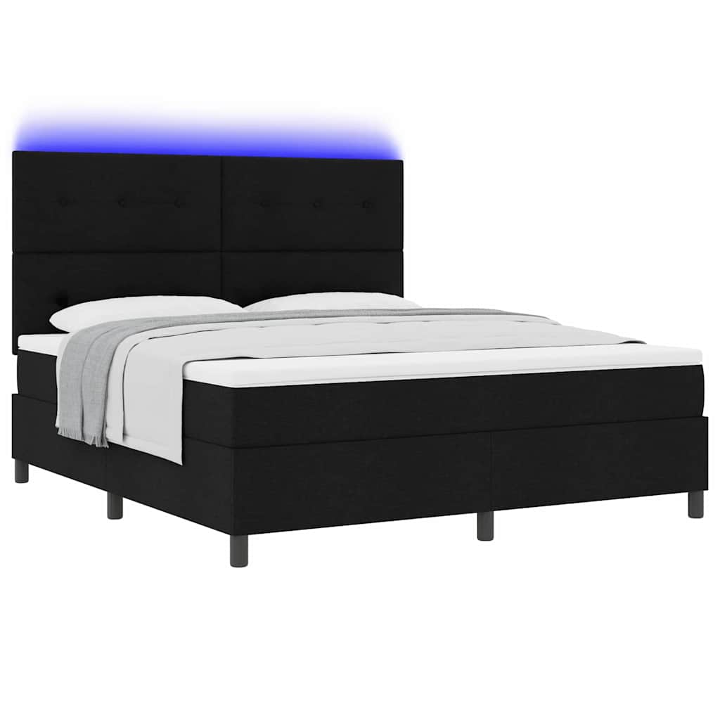 Box spring seng med LED-lysstrimler Sort 180 x 200 cm Stof
