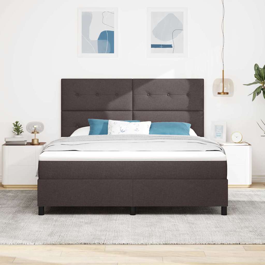 Box spring seng med LED-lysstrimler Mørkebrun 180 x 200 cm Stof