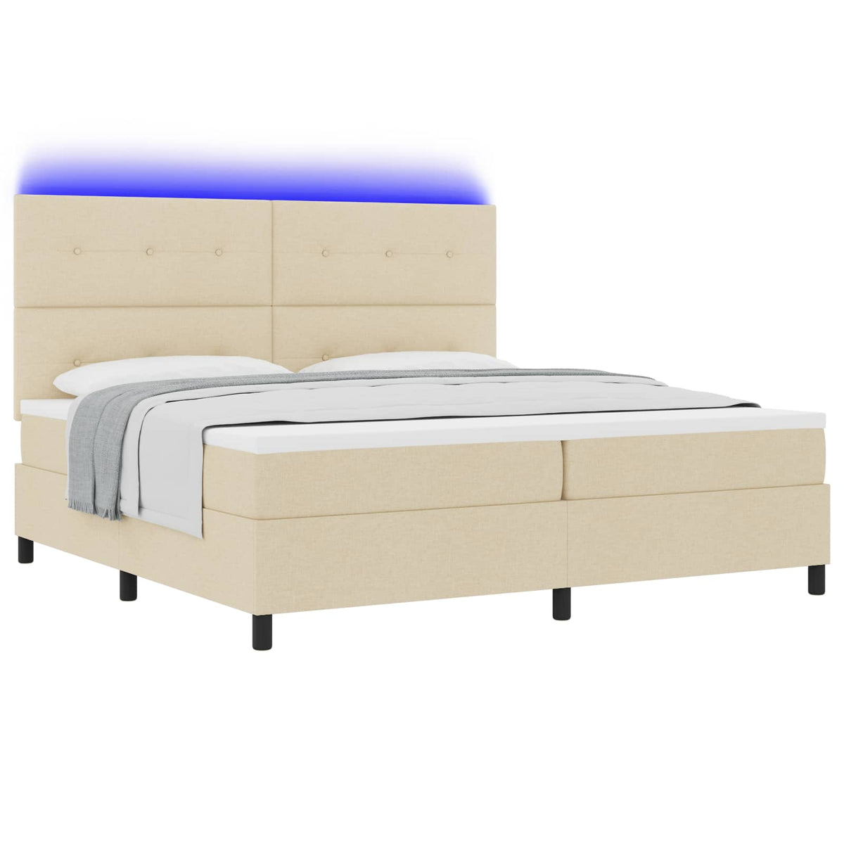 Box spring seng med LED-lysstrimler Creme 200 x 200 cm Stof