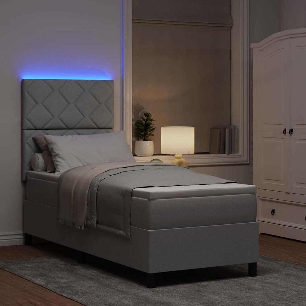 Box spring seng med LED-lysstrimler Lysegrå 80 x 200 cm Stof