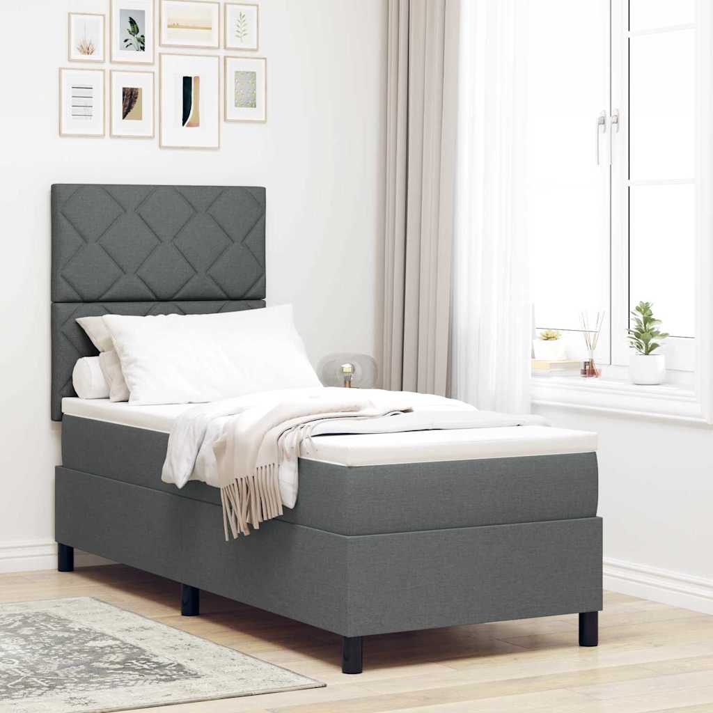 Box spring seng med LED-lysstrimler Mørkegrå 80 x 200 cm Stof