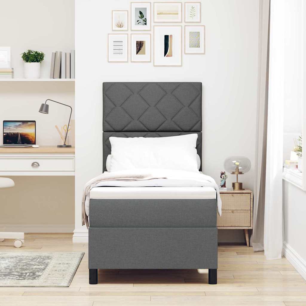Box spring seng med LED-lysstrimler Mørkegrå 80 x 200 cm Stof