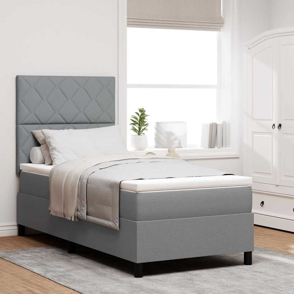 Box spring seng med LED-lysstrimler Lysegrå 90 x 190 cm Stof