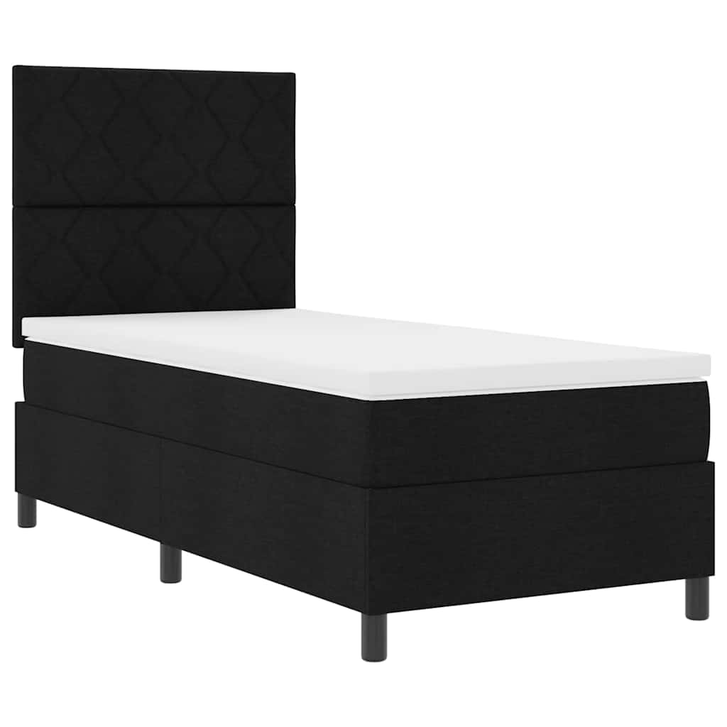 Box spring seng med LED-lysstrimler Sort 90 x 190 cm Stof