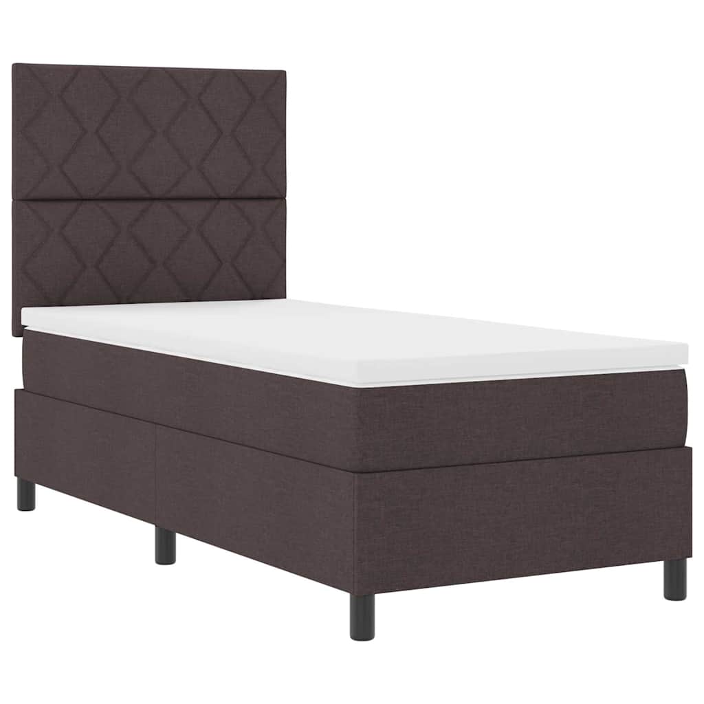 Box spring seng med LED-lysstrimler Mørkebrun 90 x 190 cm Stof