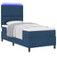 Box spring seng med LED-lysstrimler Blå 90 x 190 cm Stof