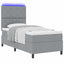 Box spring seng med LED-lysstrimler Lysegrå 90 x 200 cm Stof