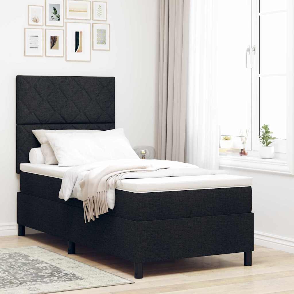 Box spring seng med LED-lysstrimler Sort 90 x 200 cm Stof