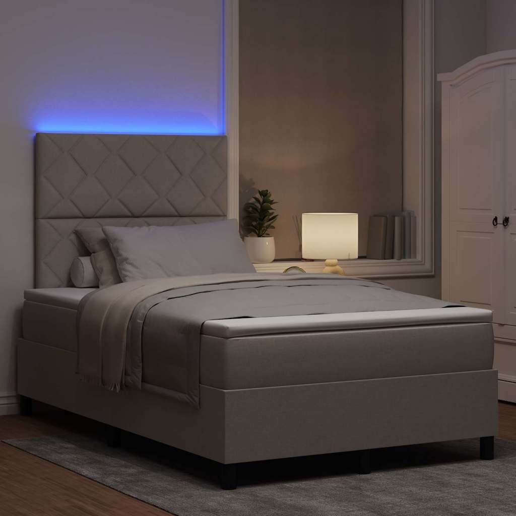 Box spring seng med LED-lysstrimler Gråbrun 120 x 190 cm Stof
