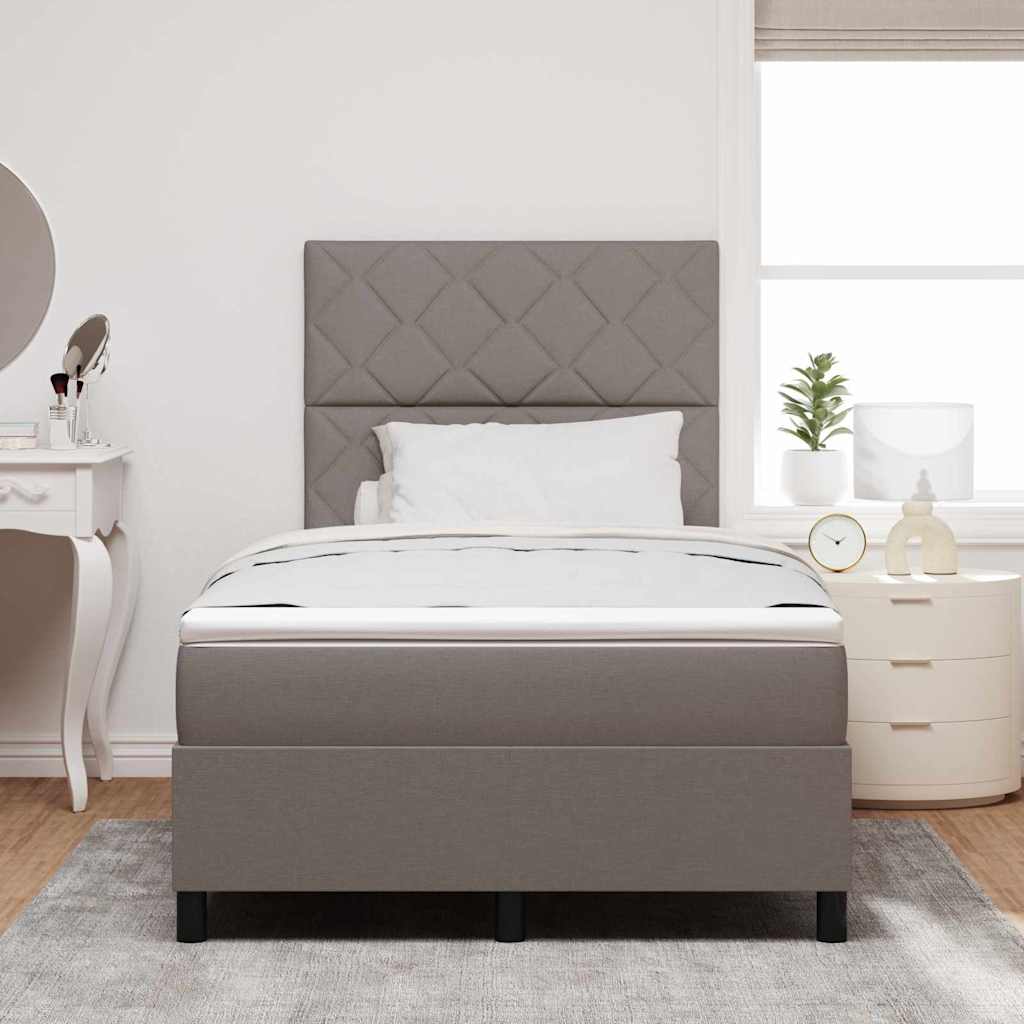 Box spring seng med LED-lysstrimler Gråbrun 120 x 190 cm Stof