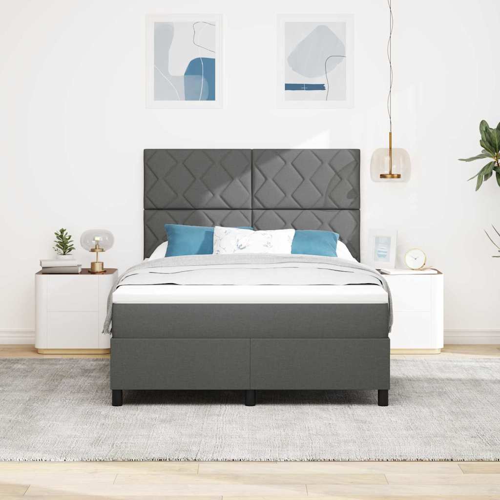 Box spring seng med LED-lysstrimler Mørkegrå 140 x 190 cm Stof