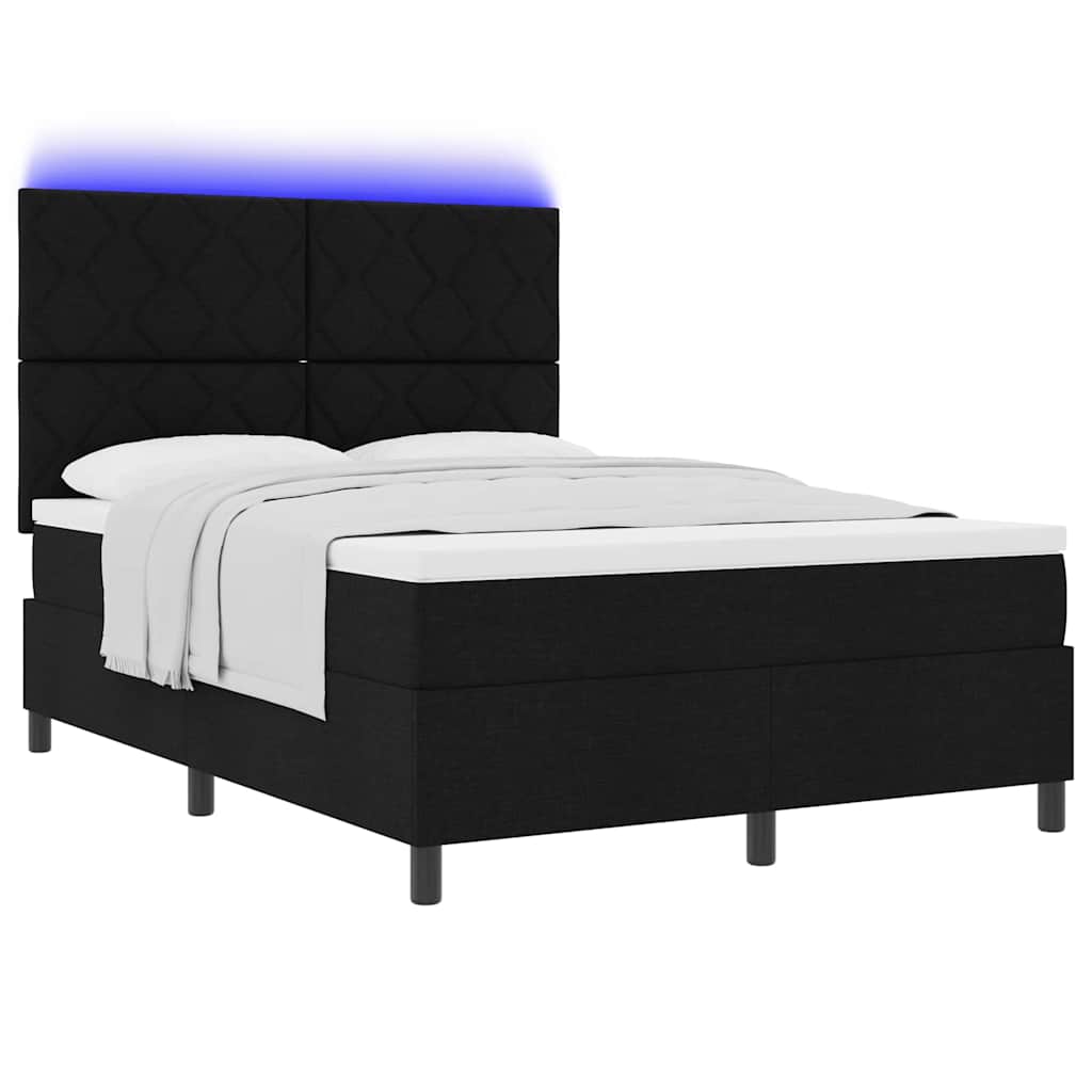 Box spring seng med LED-lysstrimler Sort 140 x 190 cm Stof