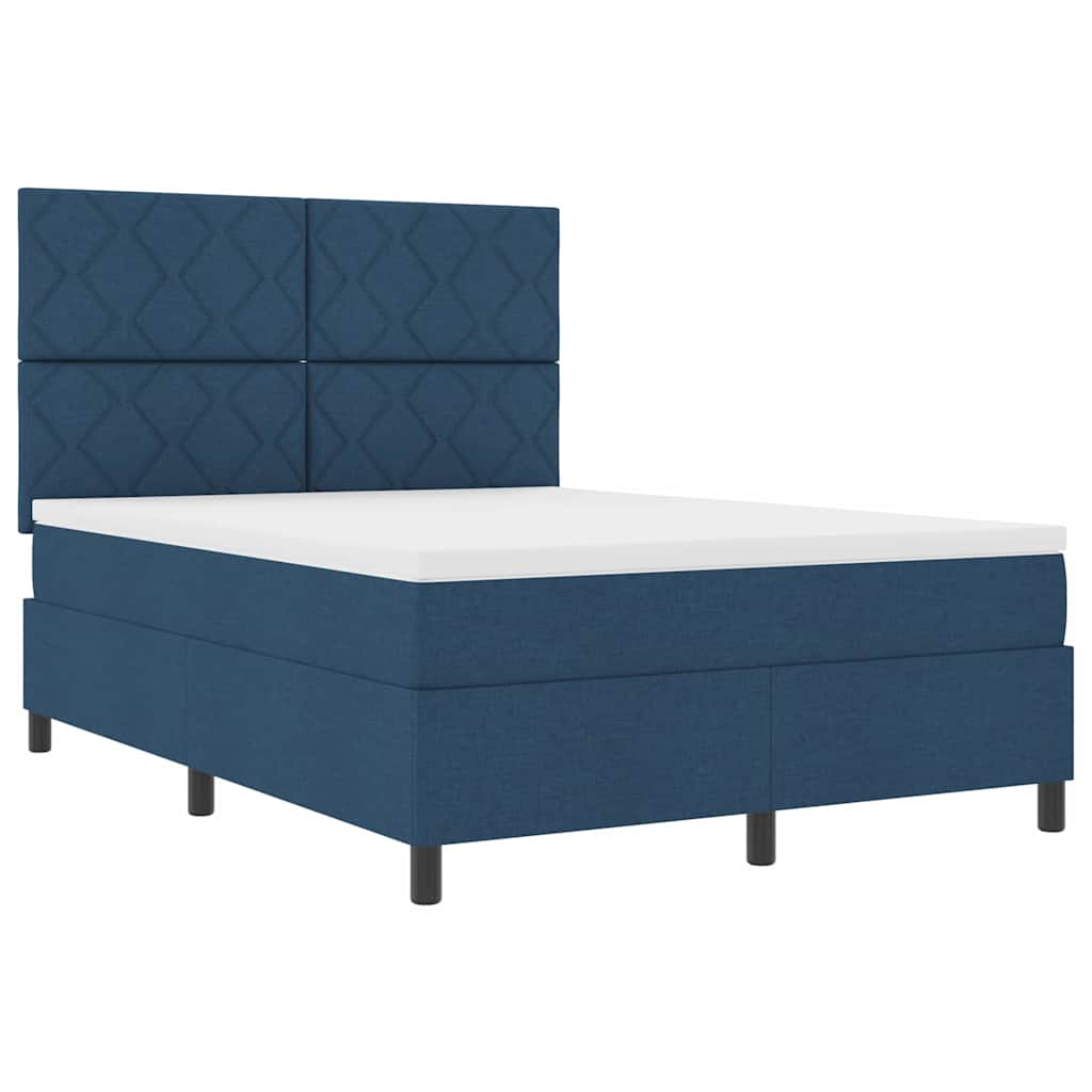 Box spring seng med LED-lysstrimler Blå 140 x 190 cm Stof