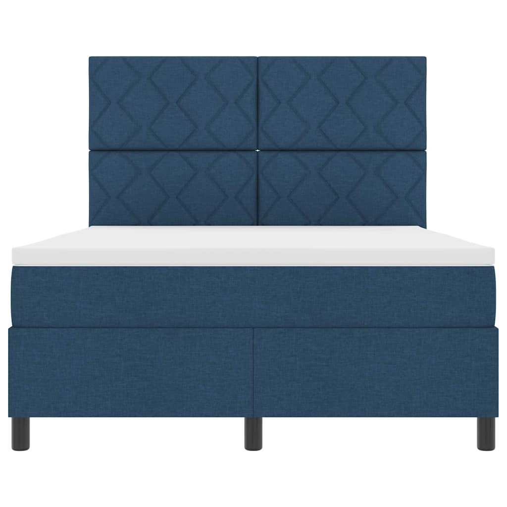 Box spring seng med LED-lysstrimler Blå 140 x 190 cm Stof