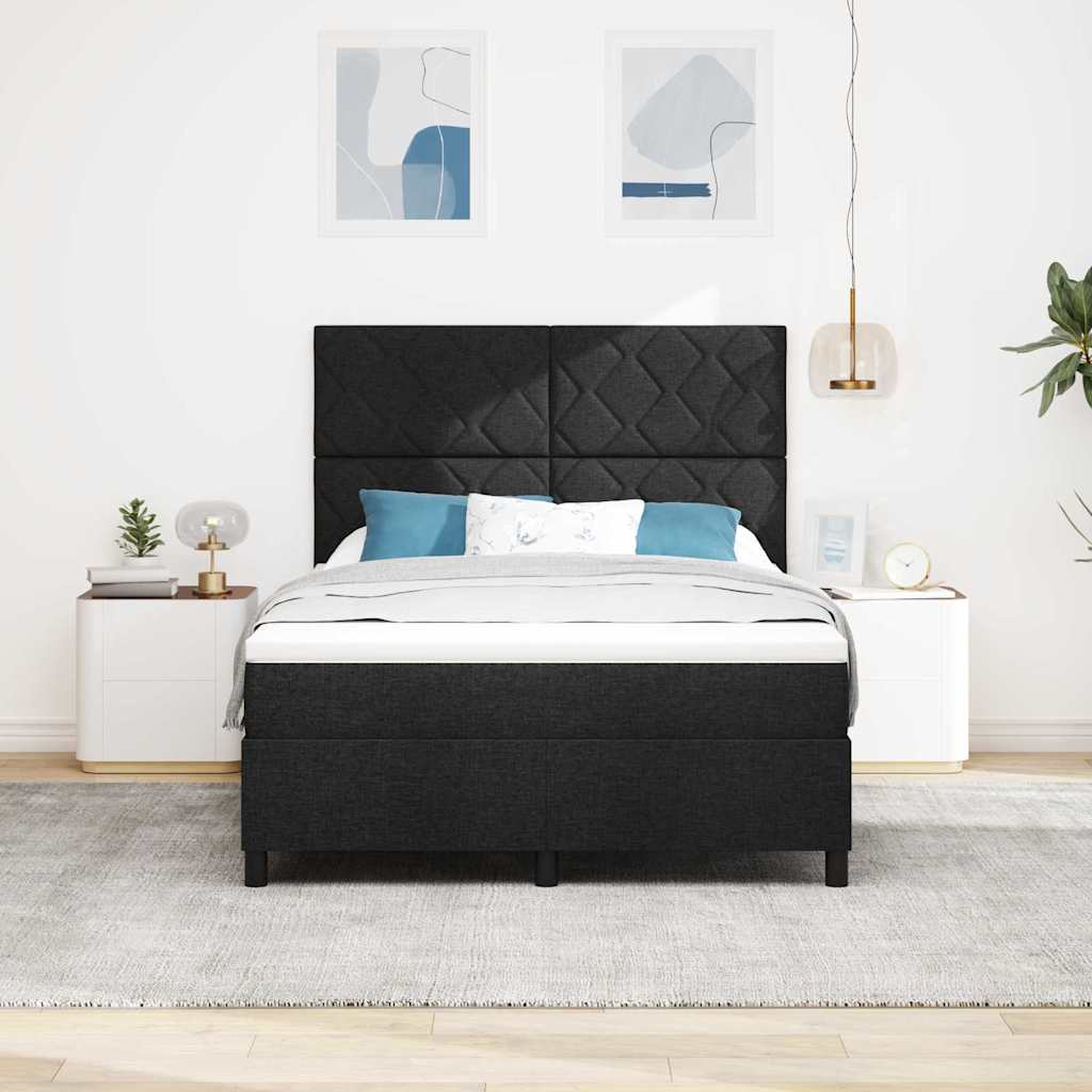 Box spring seng med LED-lysstrimler Sort 140 x 200 cm Stof