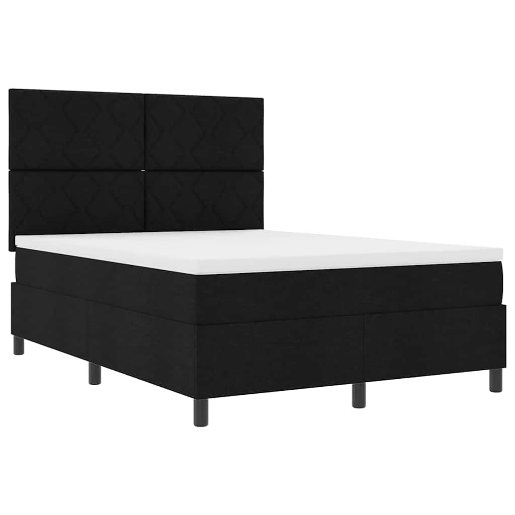 Box spring seng med LED-lysstrimler Sort 140 x 200 cm Stof
