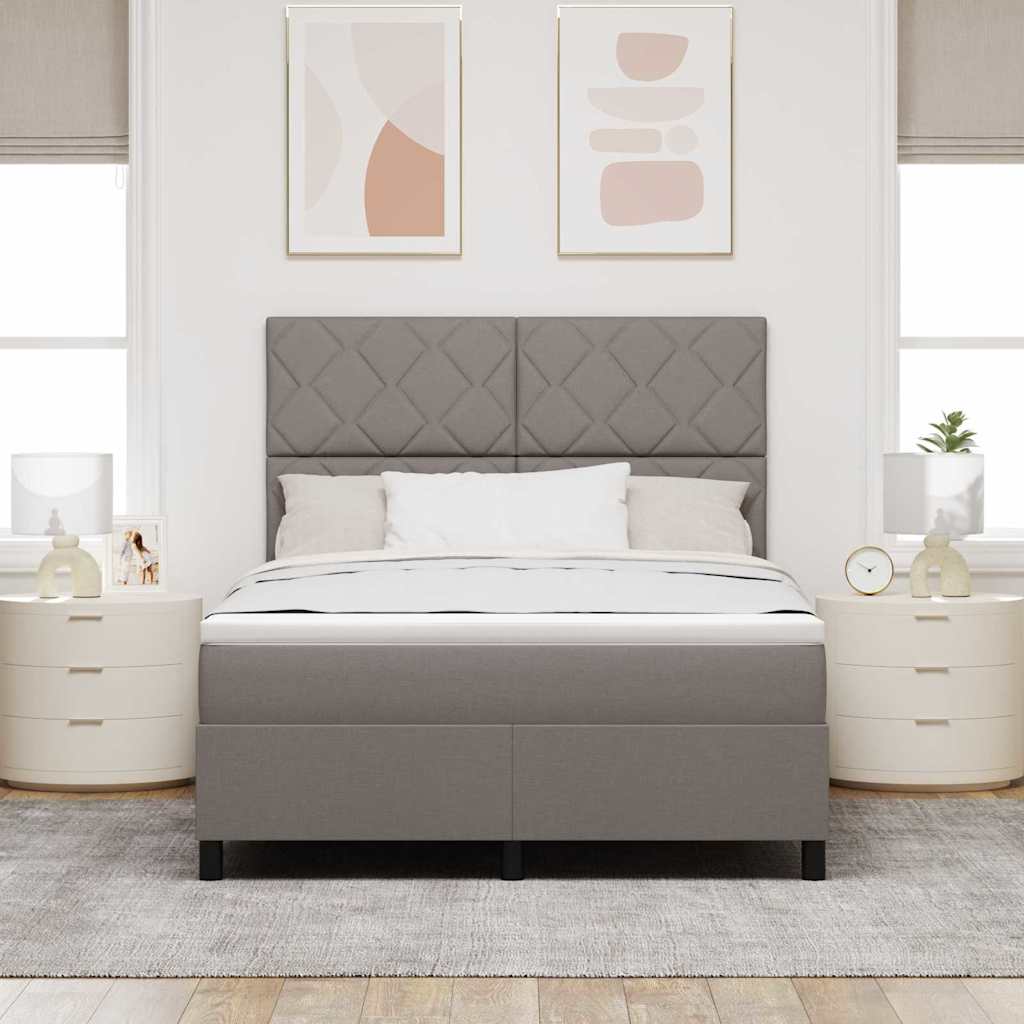 Box spring seng med LED-lysstrimler Gråbrun 140 x 200 cm Stof