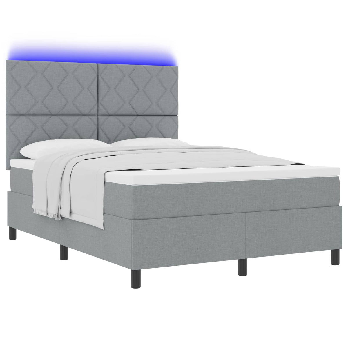 Box spring seng med madras med LED Lysegrå 160 x 200 cm Stof